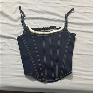 Navy Blue Lace Trimmed Women's Top